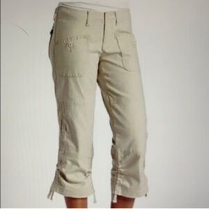 prAna Kelly Capri Linen Blend Cinch Hem Cropped Capri Pants Cream Sz 6